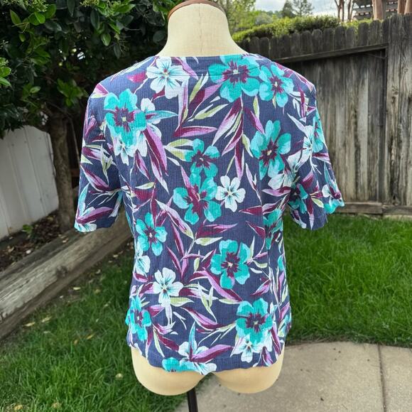 Appleseed's Blue Floral Button Up Blouse Crinkle Top Women's Size Medium - Picture 4 of 9